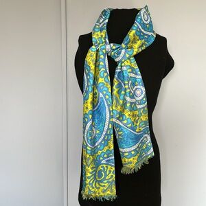 Vintage Vera Neuman Paisley Silk Blue Yellow Scarf